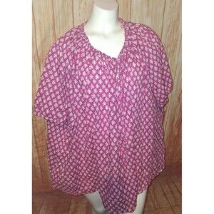 Ellos Pink Floral Short Sleeve Pullover Blouse Sz 5X